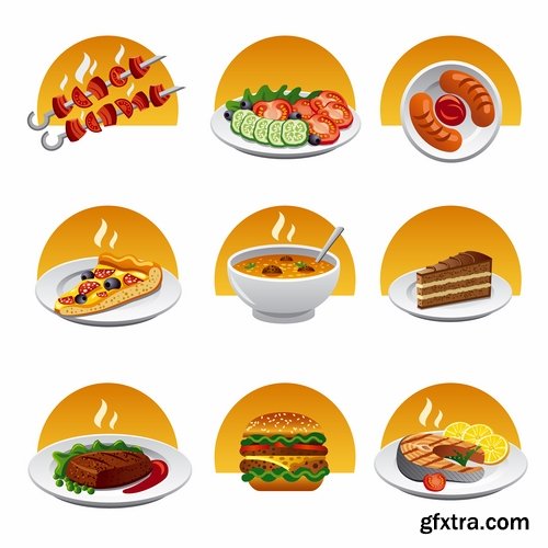 Collection of vector illustration picture painted icon different food items #2-25 Eps