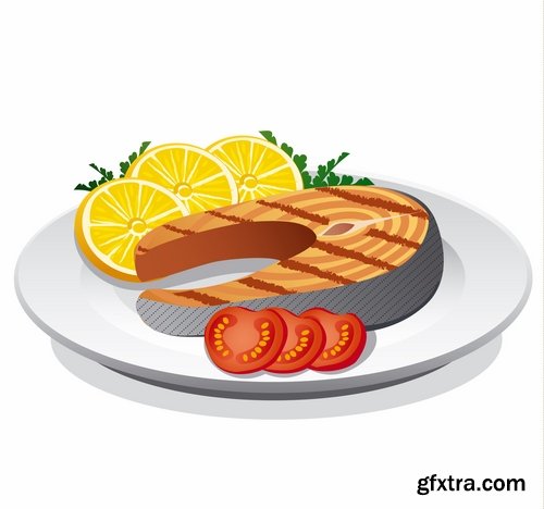 Collection of vector illustration picture painted icon different food items #2-25 Eps