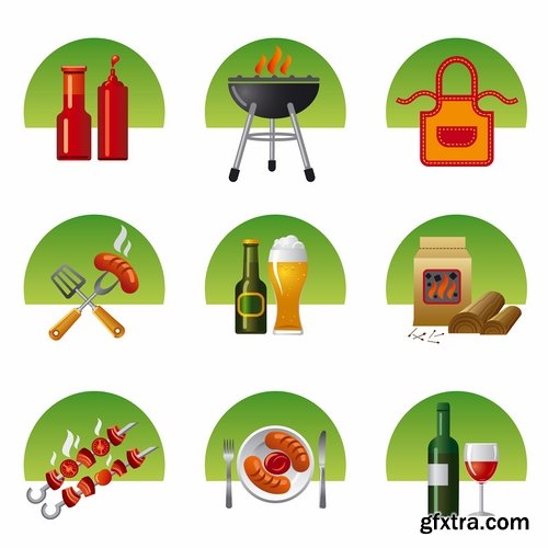 Collection of vector illustration picture painted icon different food items #2-25 Eps