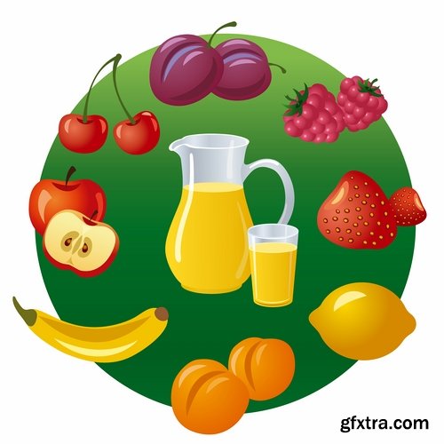 Collection of vector illustration picture painted icon different food items #2-25 Eps