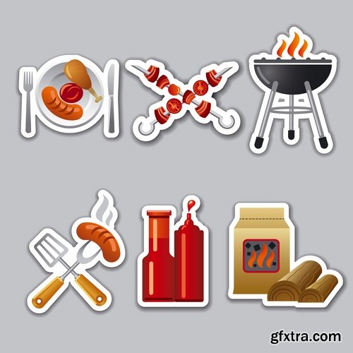 Collection of vector illustration picture painted icon different food items #2-25 Eps