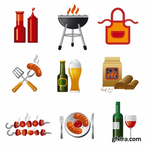 Collection of vector illustration picture painted icon different food items #2-25 Eps