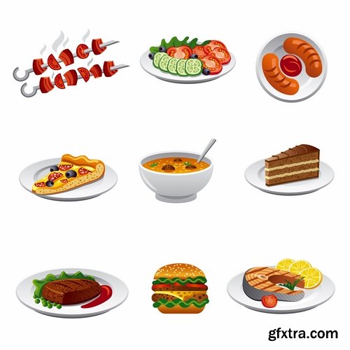 Collection of vector illustration picture painted icon different food items #2-25 Eps