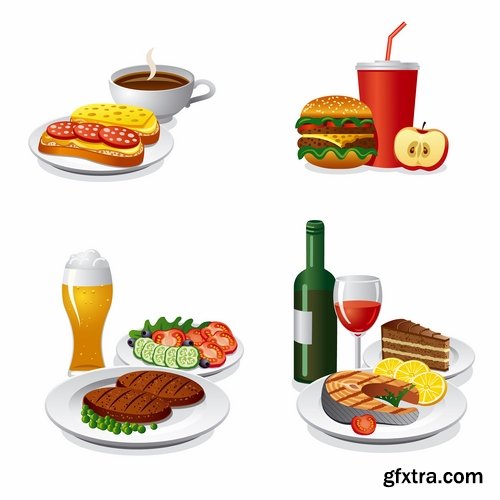 Collection of vector illustration picture painted icon different food items #2-25 Eps