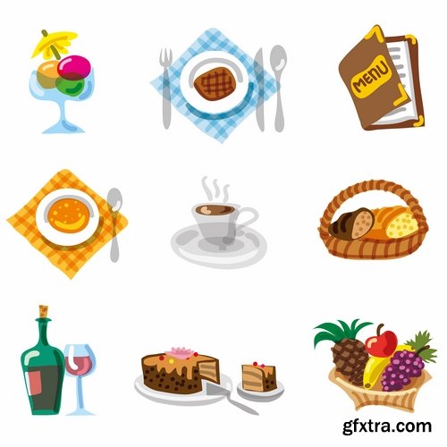 Collection of vector illustration picture painted icon different food items #2-25 Eps