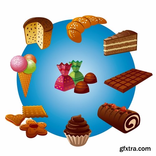 Collection of vector illustration picture painted icon different food items #2-25 Eps