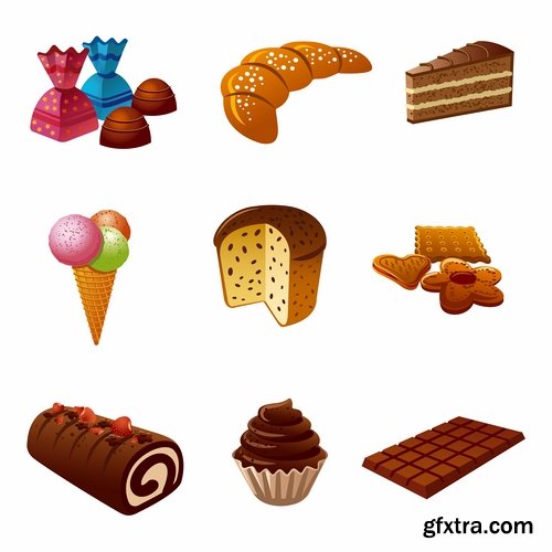 Collection of vector illustration picture painted icon different food items #2-25 Eps