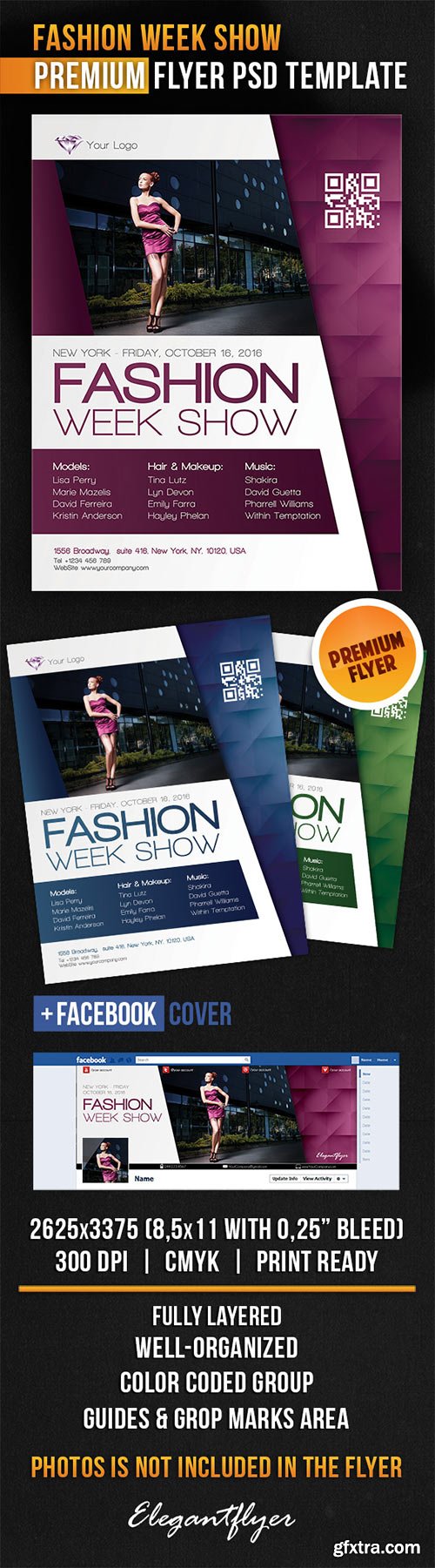 Fashion Week Show Flyer PSD Template + Facebook Cover