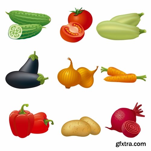 Collection of vector illustration picture painted icon different food items #2-25 Eps