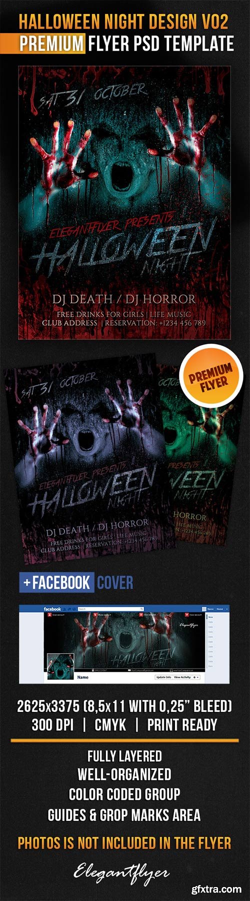 Halloween Night Design V02 Flyer PSD Template + Facebook Cover