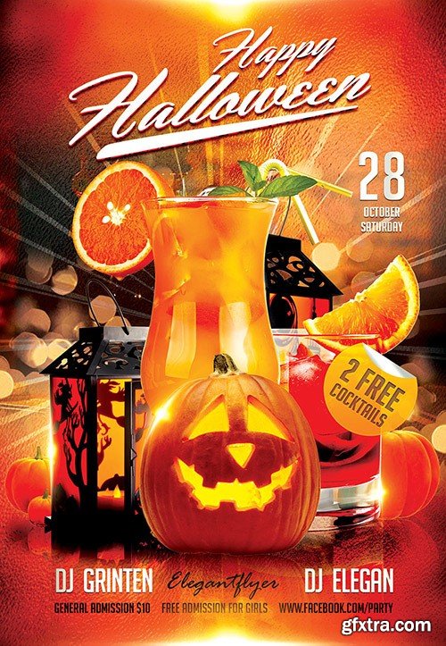 Happy Halloween party 3 Flyer PSD Template + Facebook Cover