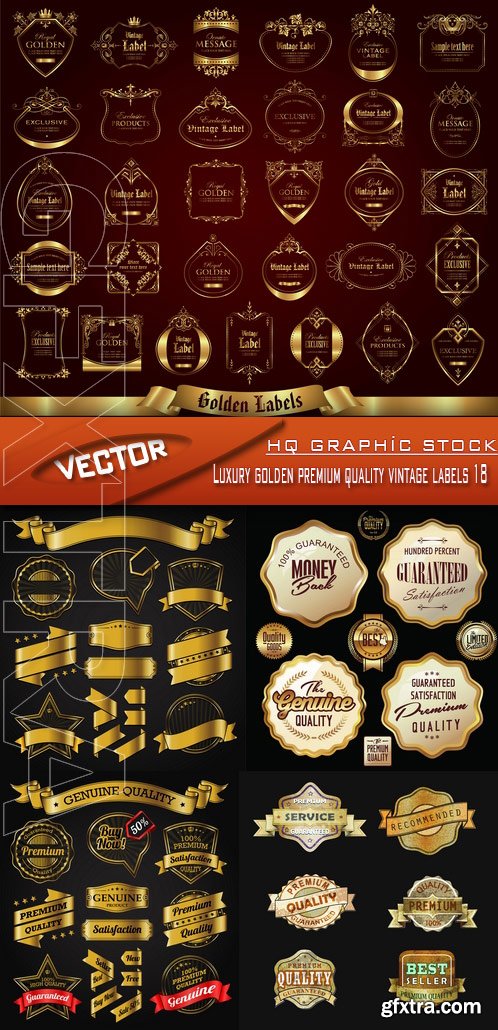 Stock Vector - Luxury golden premium quality vintage labels 18