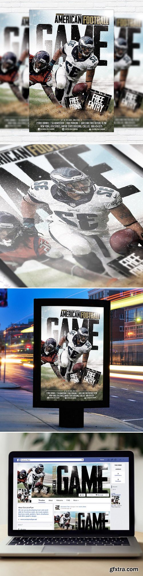 AMERICAN FOOTBALL GAME – PREMIUM FLYER TEMPLATE + FACEBOOK COVER