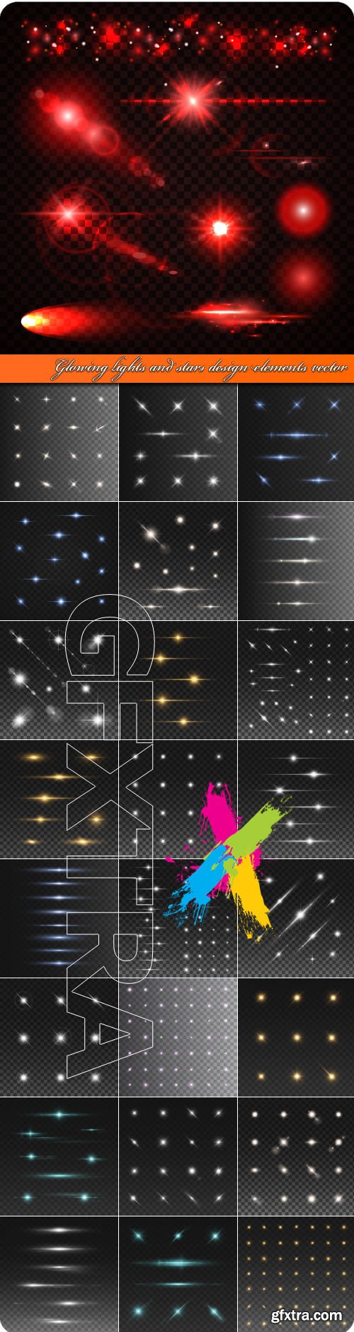 Glowing lights and stars design elements vector