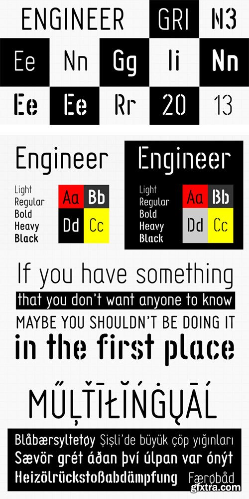 Engineer - Technical Geometric Monoline Font Family 10xOTF $56