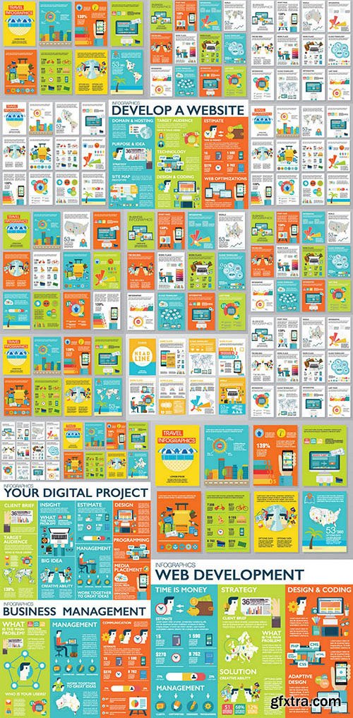 Flat Infographics Templates, 25x EPS