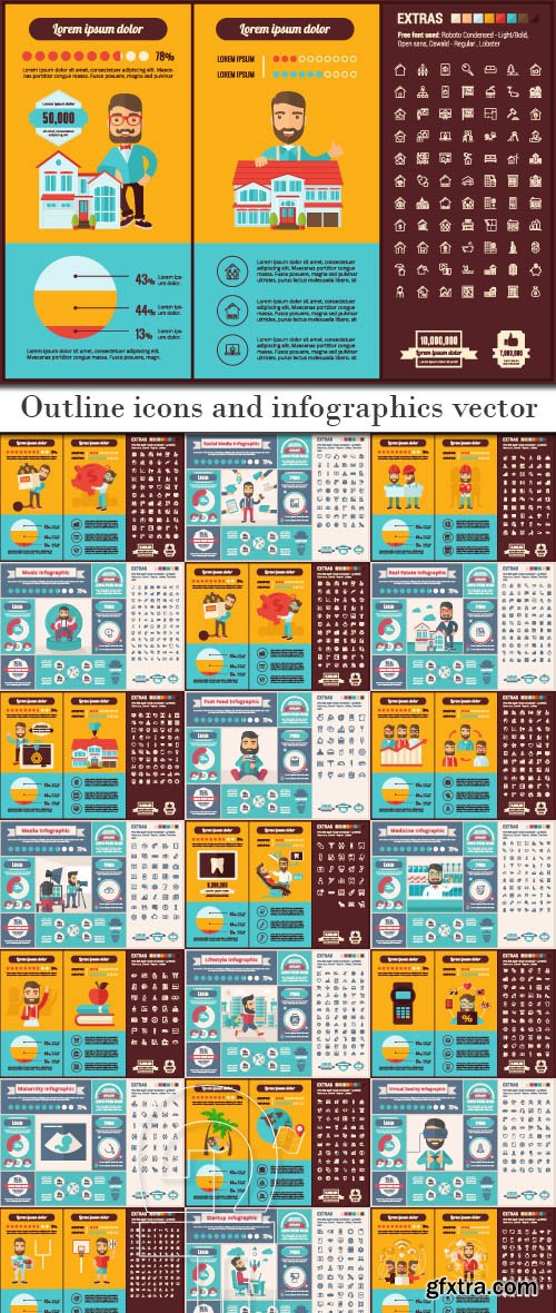 Outline icons and infographics vector