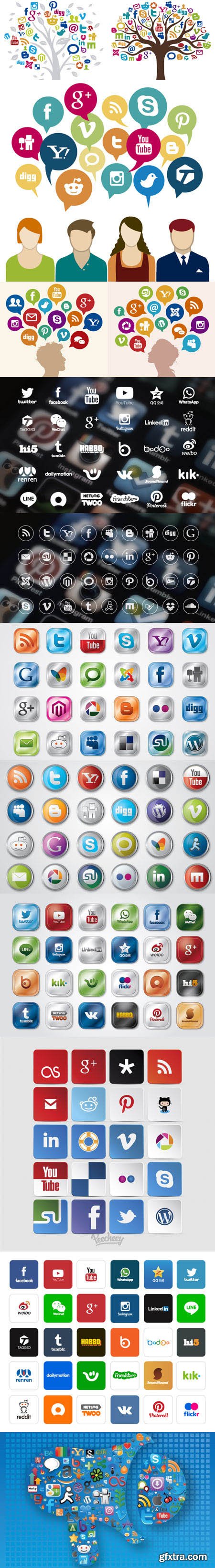 Colorful Social Media Networks Icons and Logos Collection