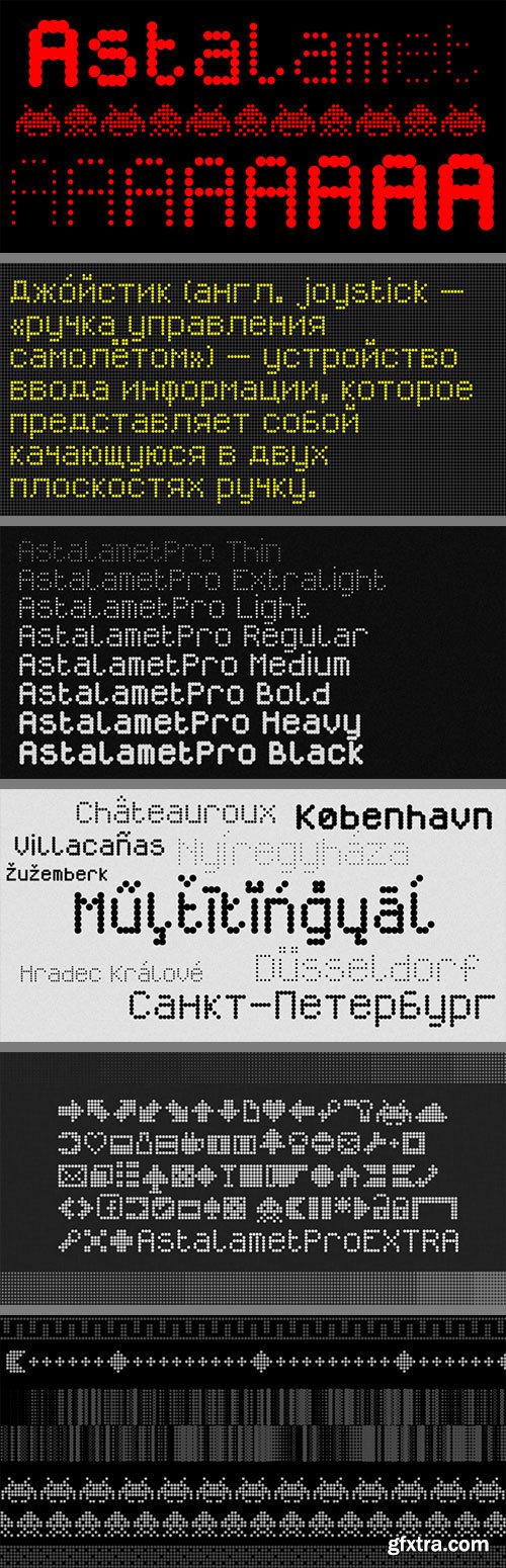 Astalamet Pro - Led, Pixel, Digital Font Family 9xOTF $38