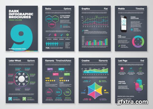 Dark Infographic Brohucres, 11x EPS