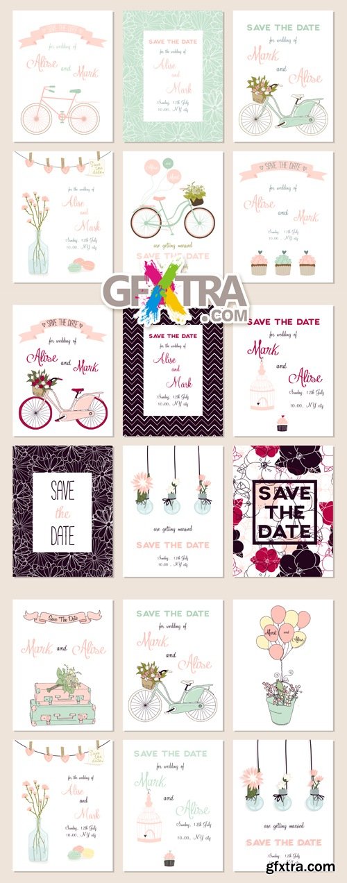 Cute Wedding Cards Vector 2