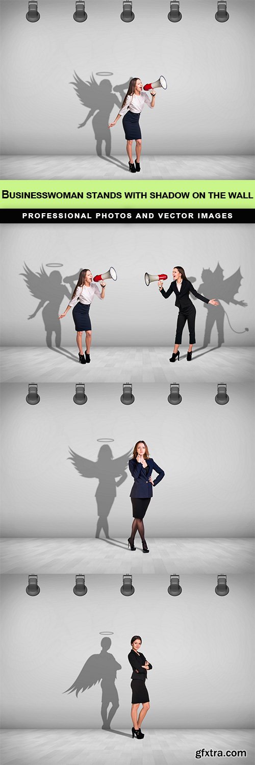 Businesswoman stands with shadow on the wall - 4 UHQ JPEG