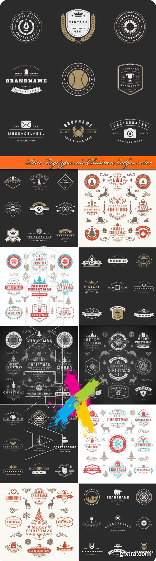 Retro Logotypes and Christmas badges vector