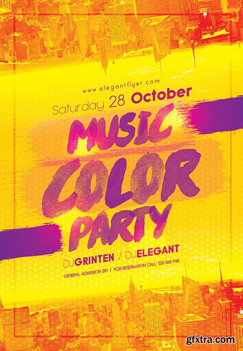 Music Color party Flyer PSD Template + Facebook Cover