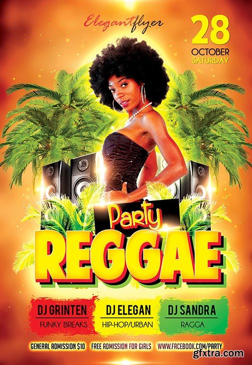 Reggae Party Flyer PSD Template + Facebook Cover