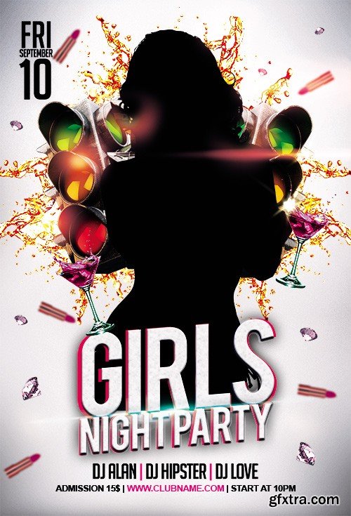 Girls Night Party Flyer PSD Template + Facebook Cover