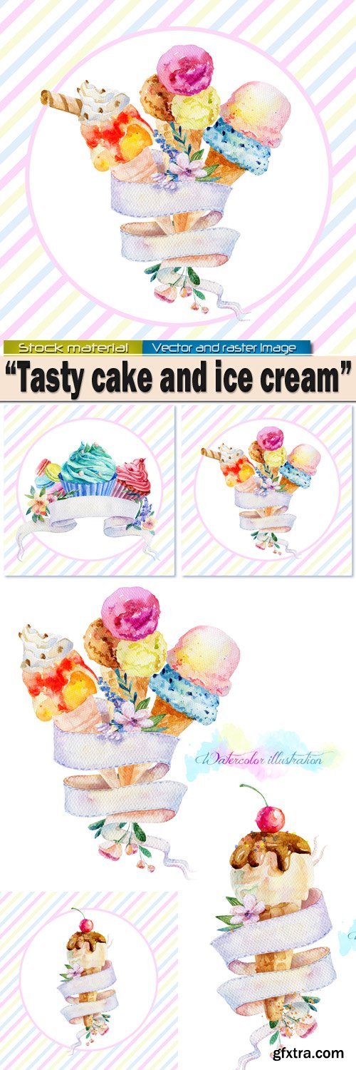 Tasty ice cream and cake