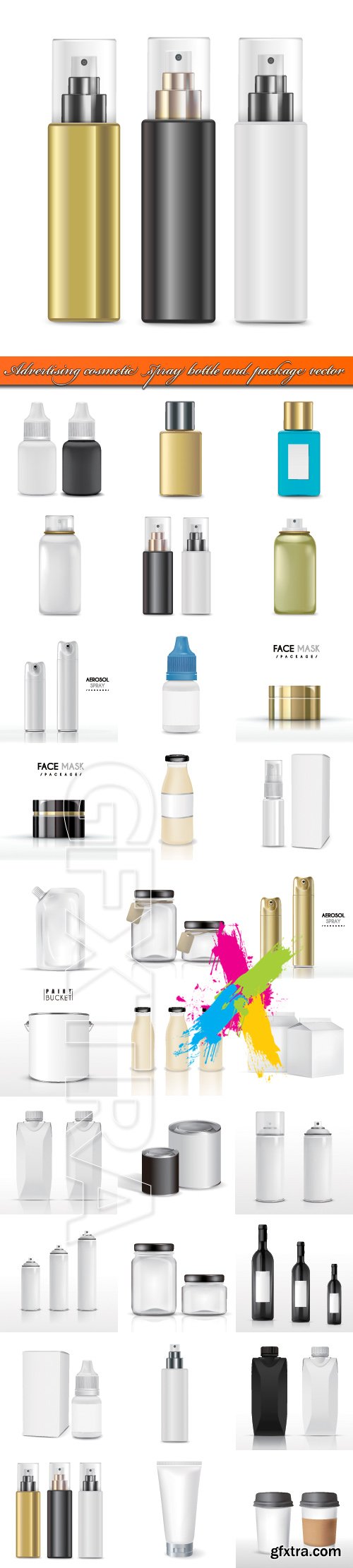 Advertising cosmetic spray bottle and package vector