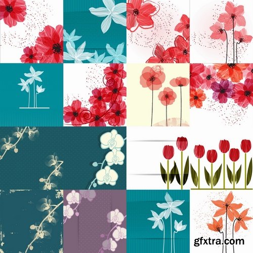 Collection vector flowers a background picture flyer template banner 25 EPS