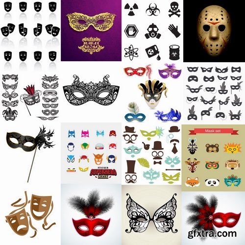 Collection of vector picture theatrical mask mask superhero icon 25 EPS