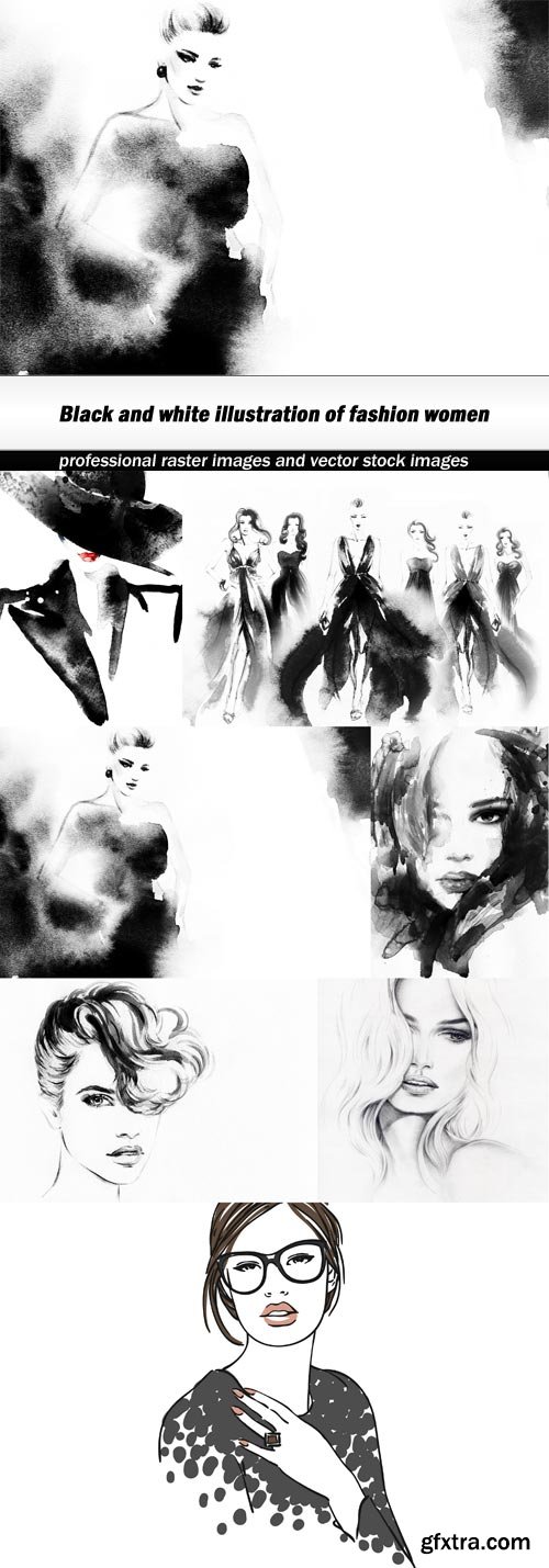 Black and white illustration of fashion women