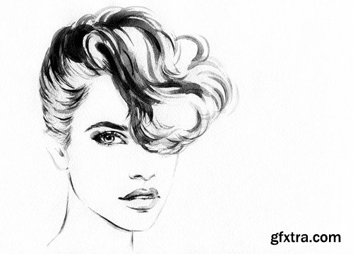 Black and white illustration of fashion women