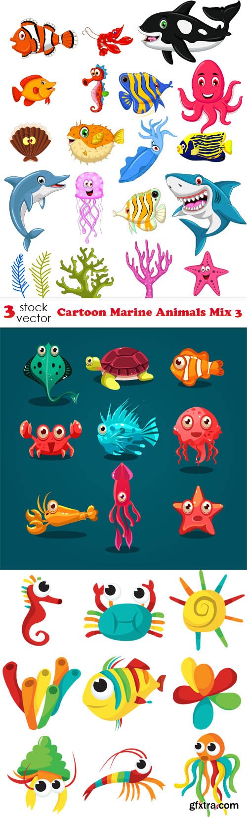 Vectors - Cartoon Marine Animals Mix 3