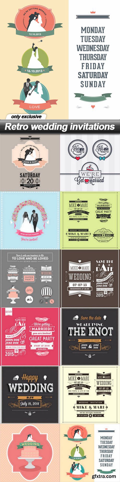 Retro wedding invitations - 12 EPS