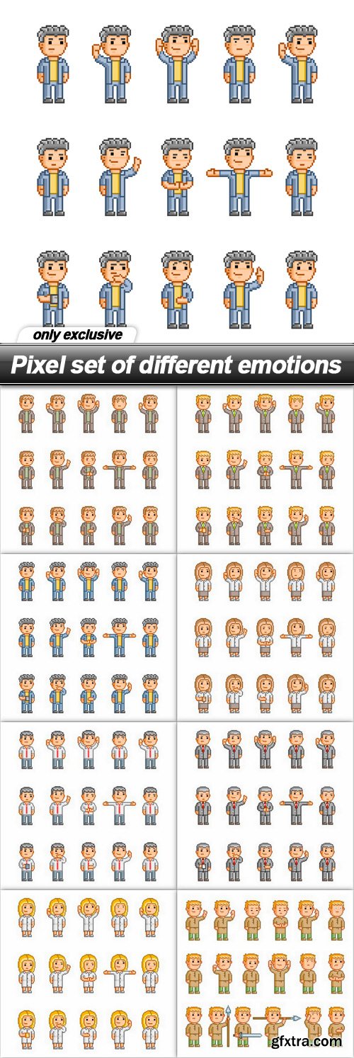 Pixel set of different emotions - 8 EPS