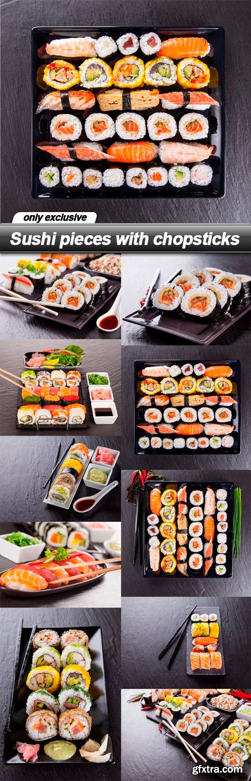 Sushi pieces with chopsticks - 10 UHQ JPEG