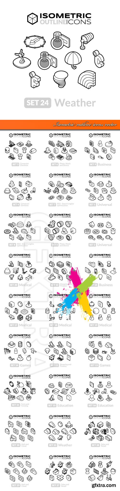 Isometric outline icons vector