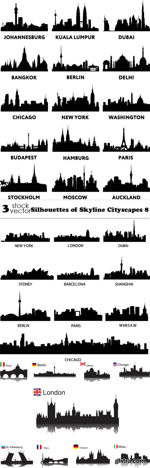 Vectors - Silhouettes of Skyline Cityscapes 8