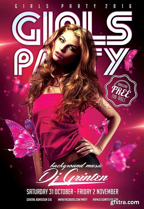 Girls Party Flyer PSD Template + Facebook Cover