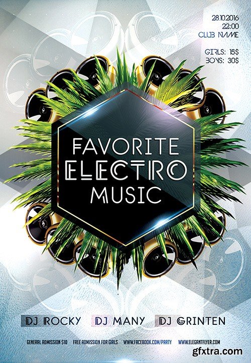 Favorite Electro Music Flyer PSD Template + Facebook Cover