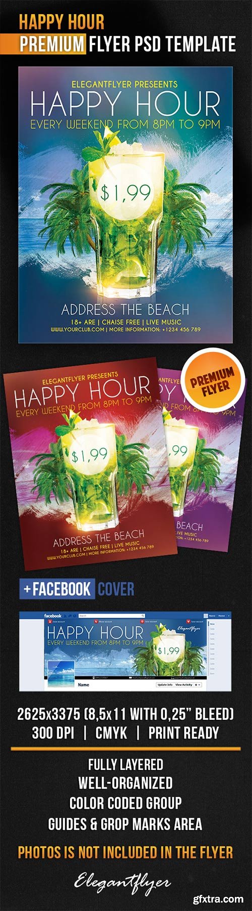 Happy Hour Flyer PSD Template + Facebook Cover