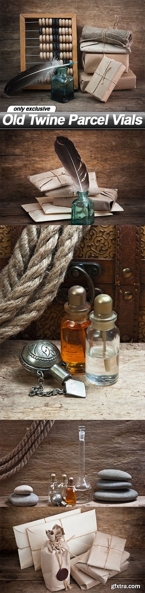 Old Twine Parcel Vials - 5 UHQ JPEG