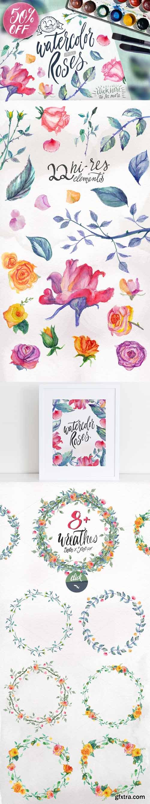 Watercolor Roses DIY pack 22elements