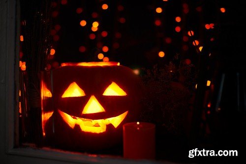 Halloween pumpkin and candle