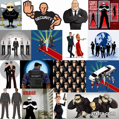 Collection of vector picture cartoon bodyguard security guard 25 EPS