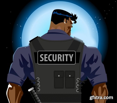 Collection of vector picture cartoon bodyguard security guard 25 EPS